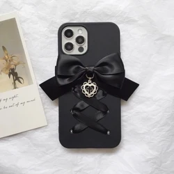 Harajuku Cool Black Ribbon Bowknot Handmade Phone Case For iPhone 1615 14 13 12 Pro Max X XS XR Galaxy Gothic Y2k Black Cover