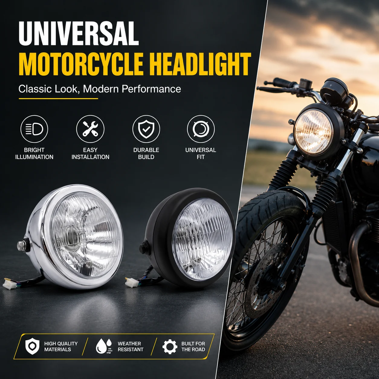 Universal 6 Inch Motorcycle Retro Round Headlight 12V 35W High Low Beam Fog Lamp Aluminum Housing For Harley CG125 GN125