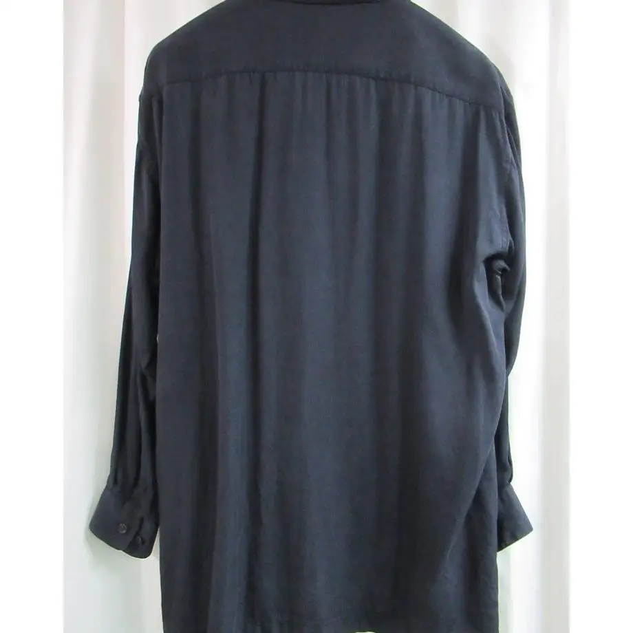 TOP-YAMAMOTO ® Lapel loose long-sleeved shirt for men, dark blue double-pocket casual shirt