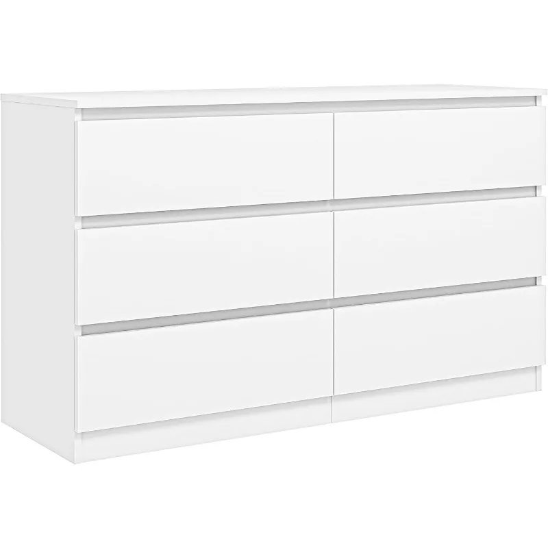 White Dresser 6 Drawer, Modern Double Dresser for Bedroom, Wood Chest of Drawers with Wide Storage for Living Room