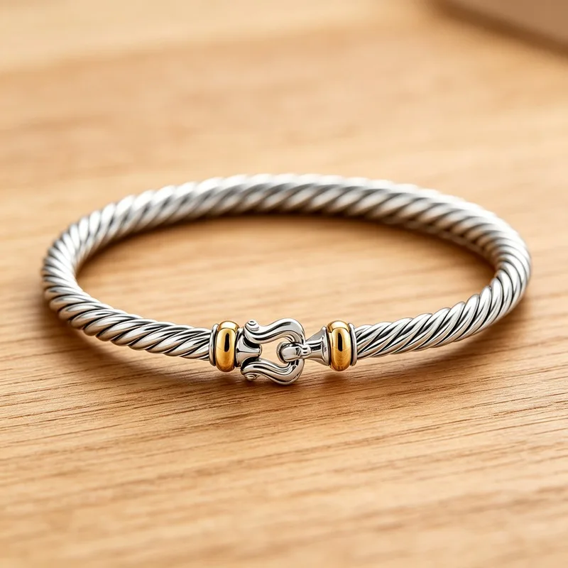 Silver Tone Alloy Wide Twisted Cable Flex Bracelet for Women, Spiral Bangle with CZ Pavé Detail, Minimalist Everyday Jewelry