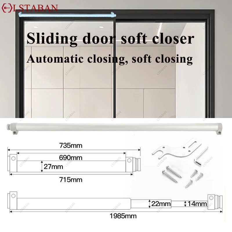Mobile Door Closer with Buffering Function Aluminum Alloy Sliding Glass Door Easy Move Household Automatic Damping Door Closer