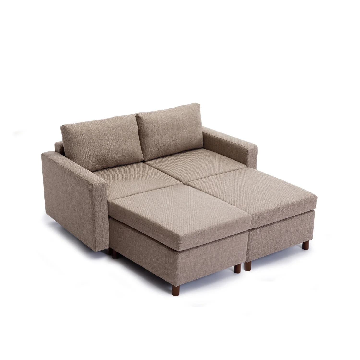 2 Seat Module Sectional Sofa Couch With 2 Ottoman for living room,Seat Cushion and Back Cushion Non-Removable and Non-Washable,B