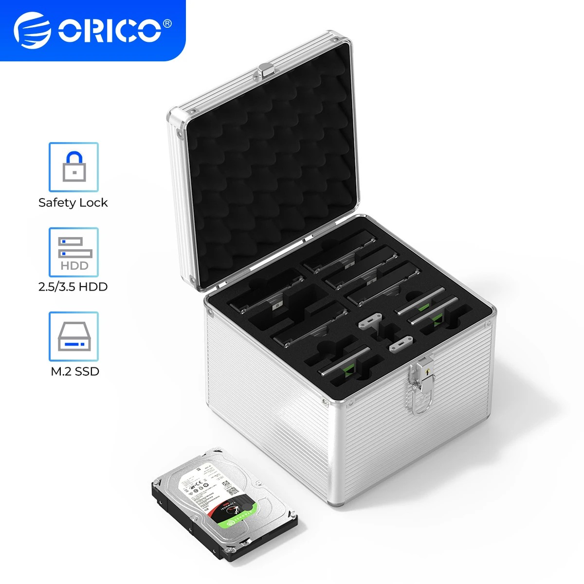 

ORICO Aluminum 15 Bay Hard Drive Protection Security Box with Locking Storage For 2.5 3.5'' HDD M.2 SSD 5/10 Bay For 3.5'' HDD