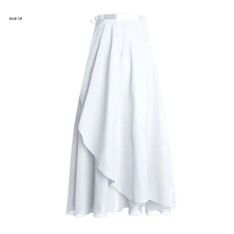 Women Ballet Dance Skirt Asymmetric Long Dance Skirt Chiffon Wrap Skirt with Tie Waist Skate Over Scarf Skirt Dancewear