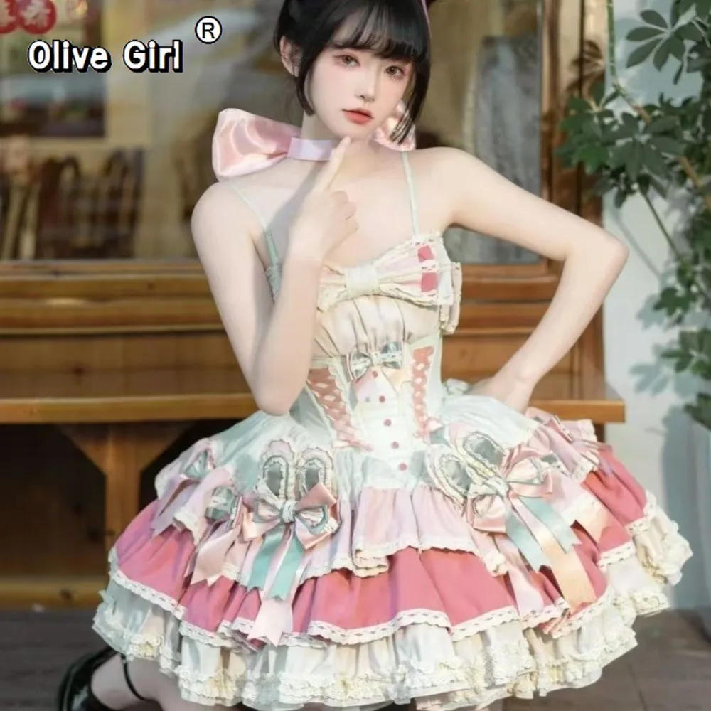 

French Lolita Princess Dress Bow Flower Lace Fairy Young Girl's Clothing Fluffy Cake Lolita Dress Cosplay Costumes 2026