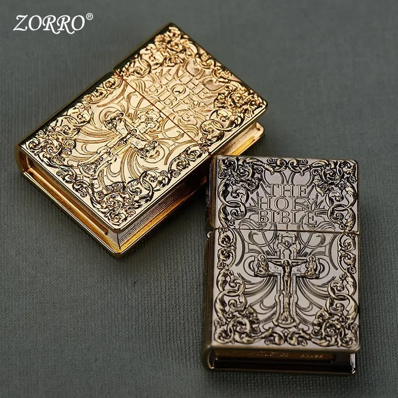 ZORRO Armor Embossed Pure Copper Kerosene Lighter Classic Grinding Wheel Ignition Windproof High-grade Lighters Smoking Tool