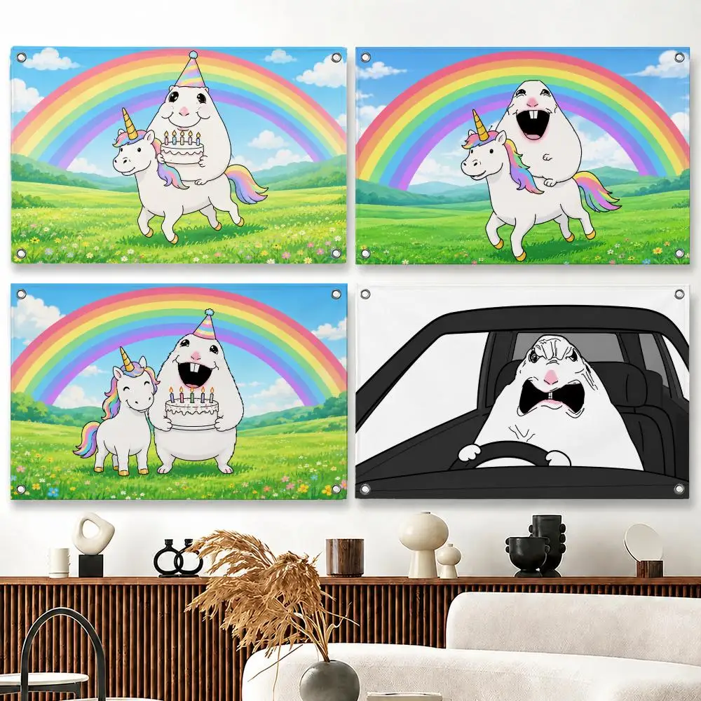 Pattern Hamster Meme Flags decor flag banner,wall hanging flag,indoor outdoor wall decor,yard garden porch patio wall art