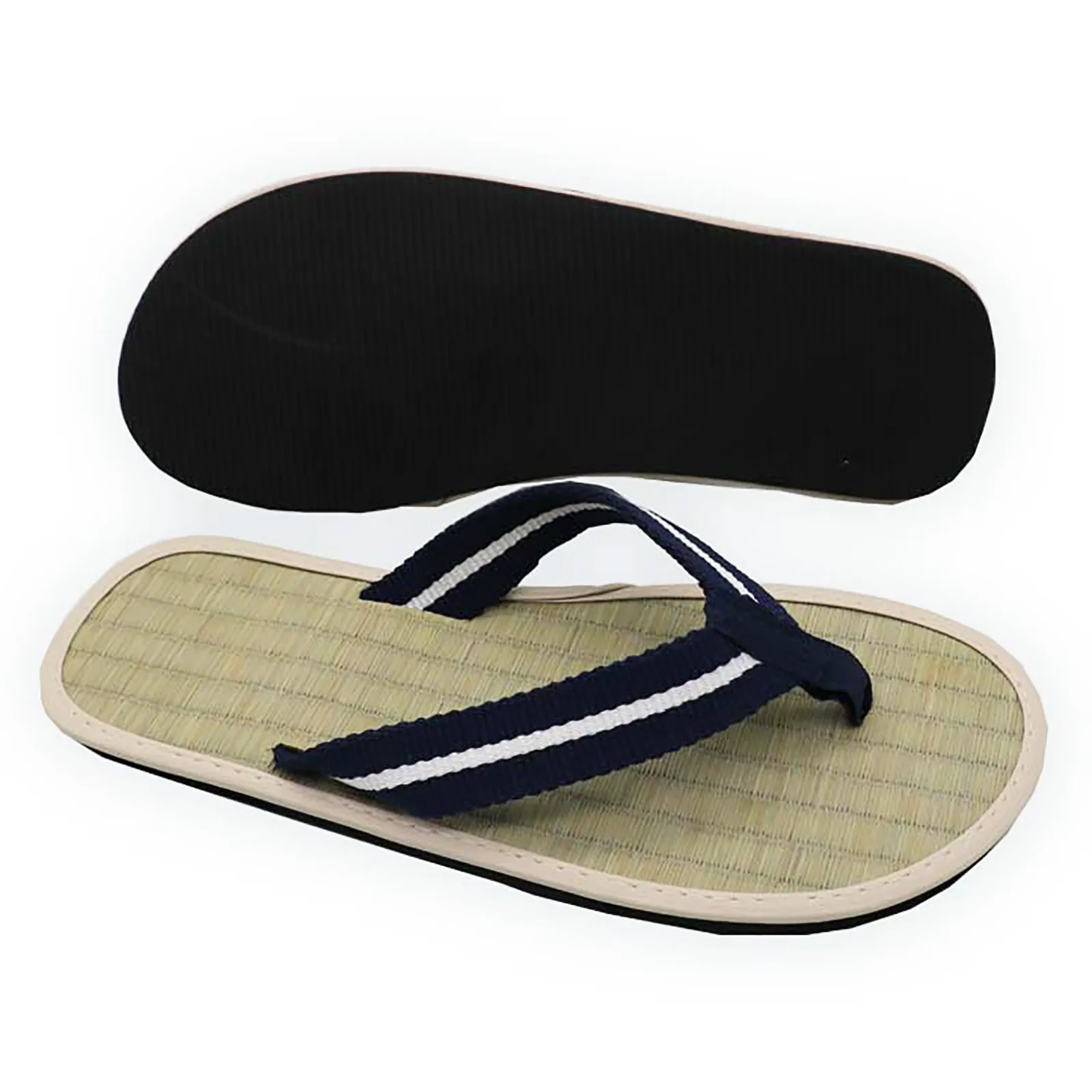 Women Slippers Grass Mat Weave Flat Slippers Comfortable Non Slip Sandals Silent Rattan Flip Flops Stripe Strap Casual Slippers