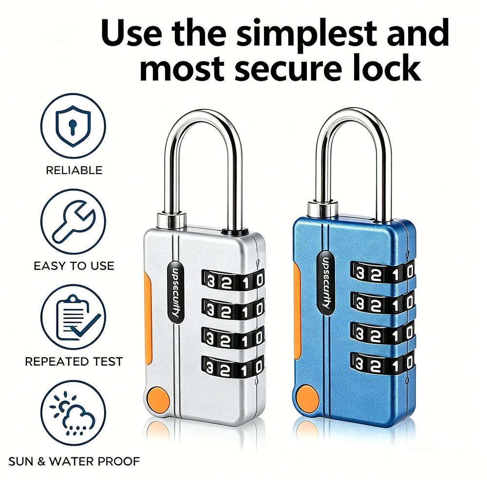 Keyless 4 Digit Combination Lock Anti-Theft Security Code Lock Zinc Alloy Padlock for Travel Luggage Suitcase Outdoor Use
