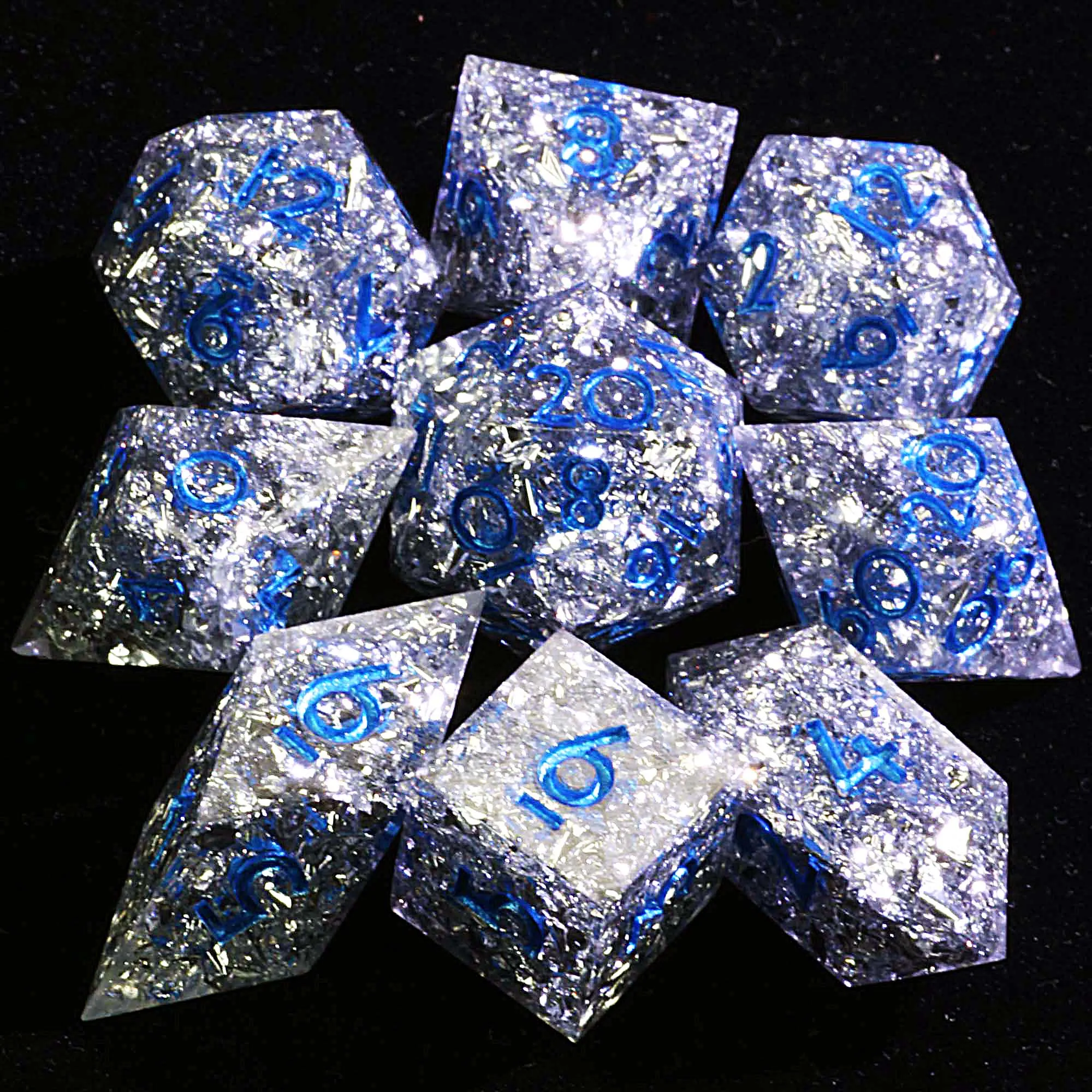 

9 Polyhedral Resin Set Dice DD Silver Foil