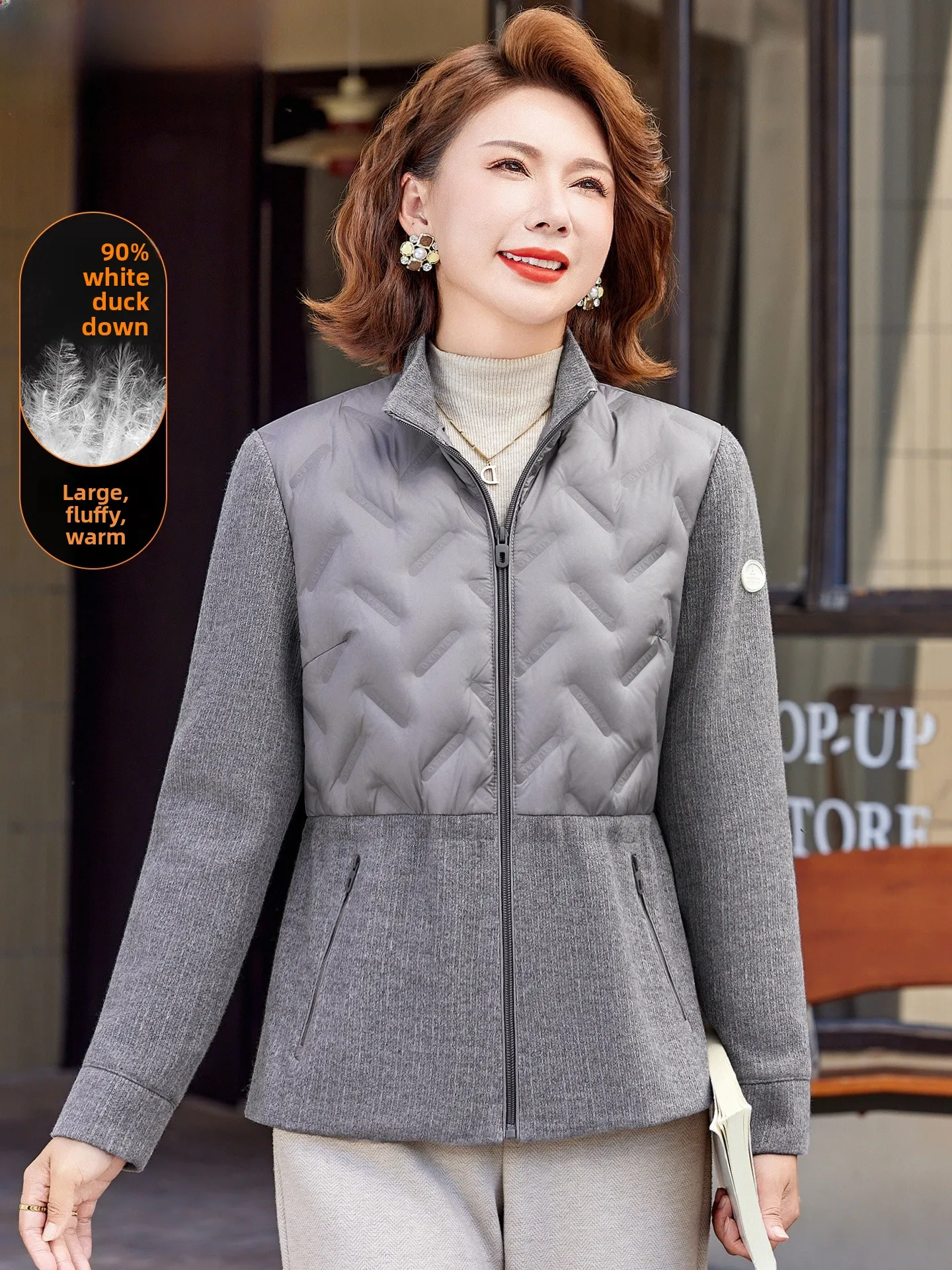 

Lightweight down Jaet Mom Winter Clothes Casual Sle Splicing Design Faionable Cotton Coat for Middle-Aged And ly W...