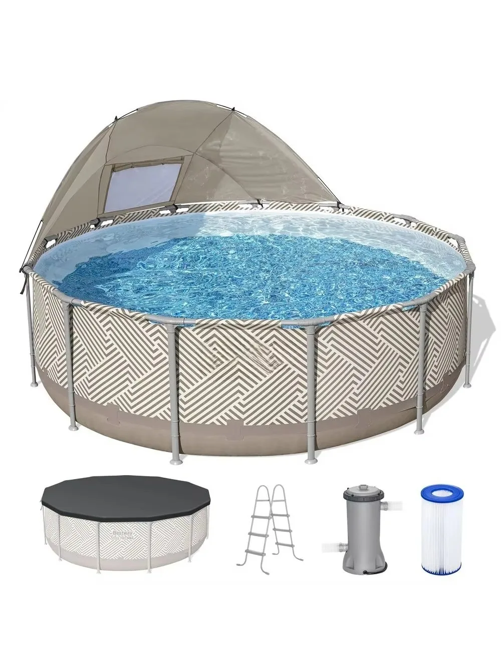 

Steel Pro MAX 13 x 42 Above Ground Pool, Round Metal Frame Outdoor Swimming Pool Set with Canopy, Filter Pump, Ladder, and Cove