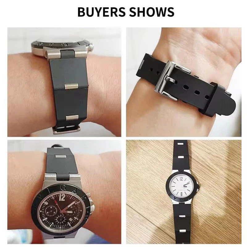 Bvlgari สายนาฬิกายางซิลิโคนมีรอยบาก DP42C14SVDGMT กำไลสีดำผู้ชายและผู้หญิงขนาด22x8 24x8mm