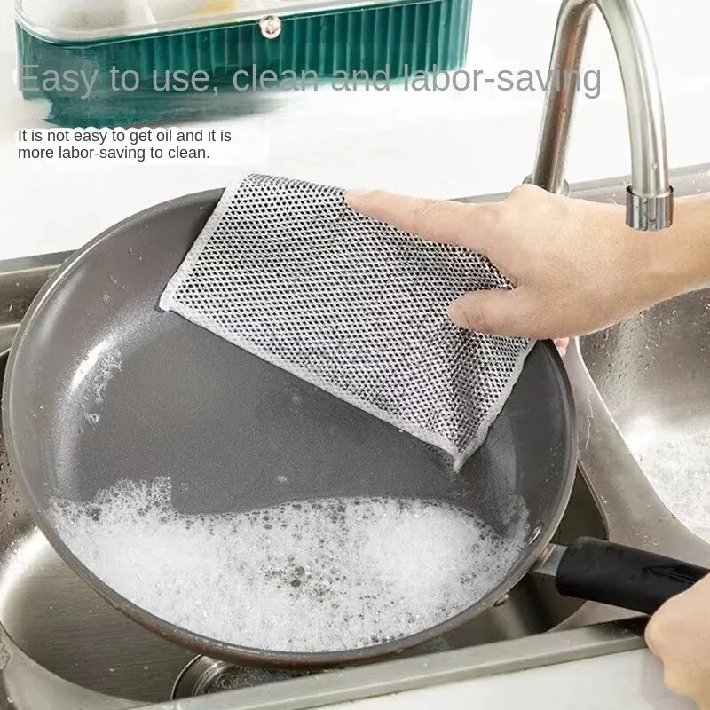 Silver silk cloth, double-sided mesh dishwashing cloth, non greasy, easy to clean, household brush pot, sturdy and wear-resistan