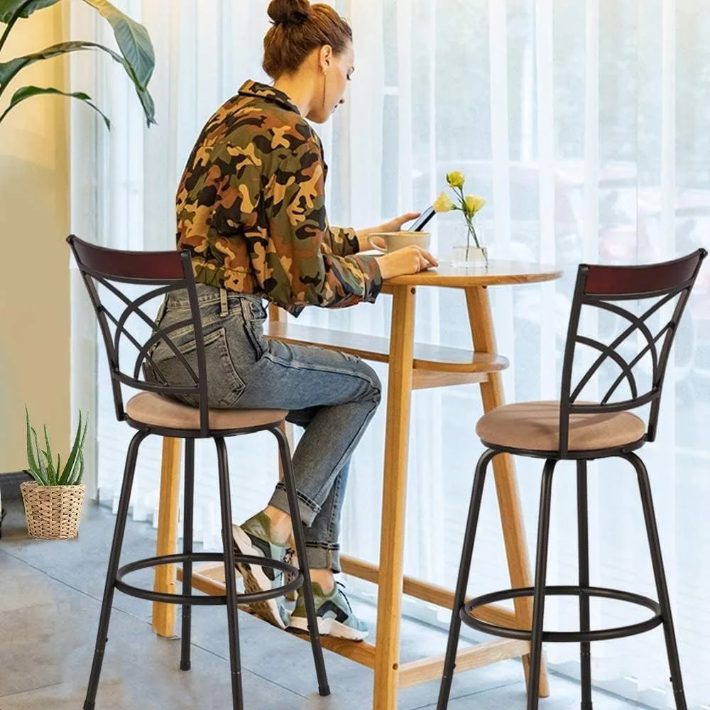 Tabourets de bar à piste réglable, chaises de bistrot et de pub en acier, piste de bar avec siège à coussin à 360 ° résistant