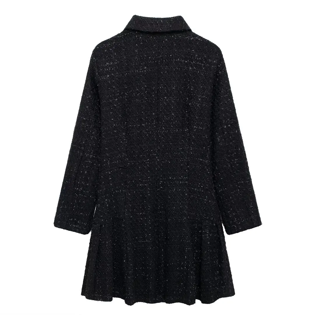 Tangada 2024 Women Bow Decorate Tweed Dress Long Sleeve Ladies Mini Dress BE0315