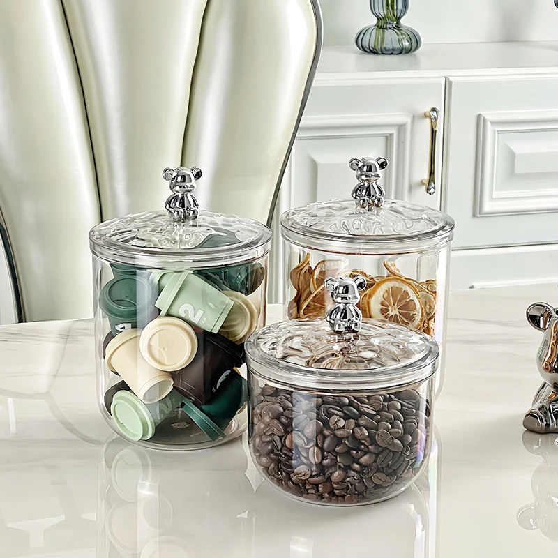 1-Piece Creative Bear Sealed Jar Storage Jar with Lid Capsule Coffee Cotton Sticker Storage Box Snack Storage Jar