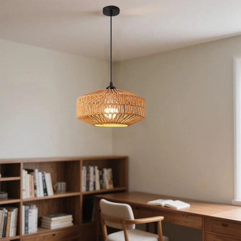 Classic Ceiling Light Handmade Rattan Weaving Hanging Chandelier Lamps For Living Bedroom Home Decor Pendant Light E27 Fixture