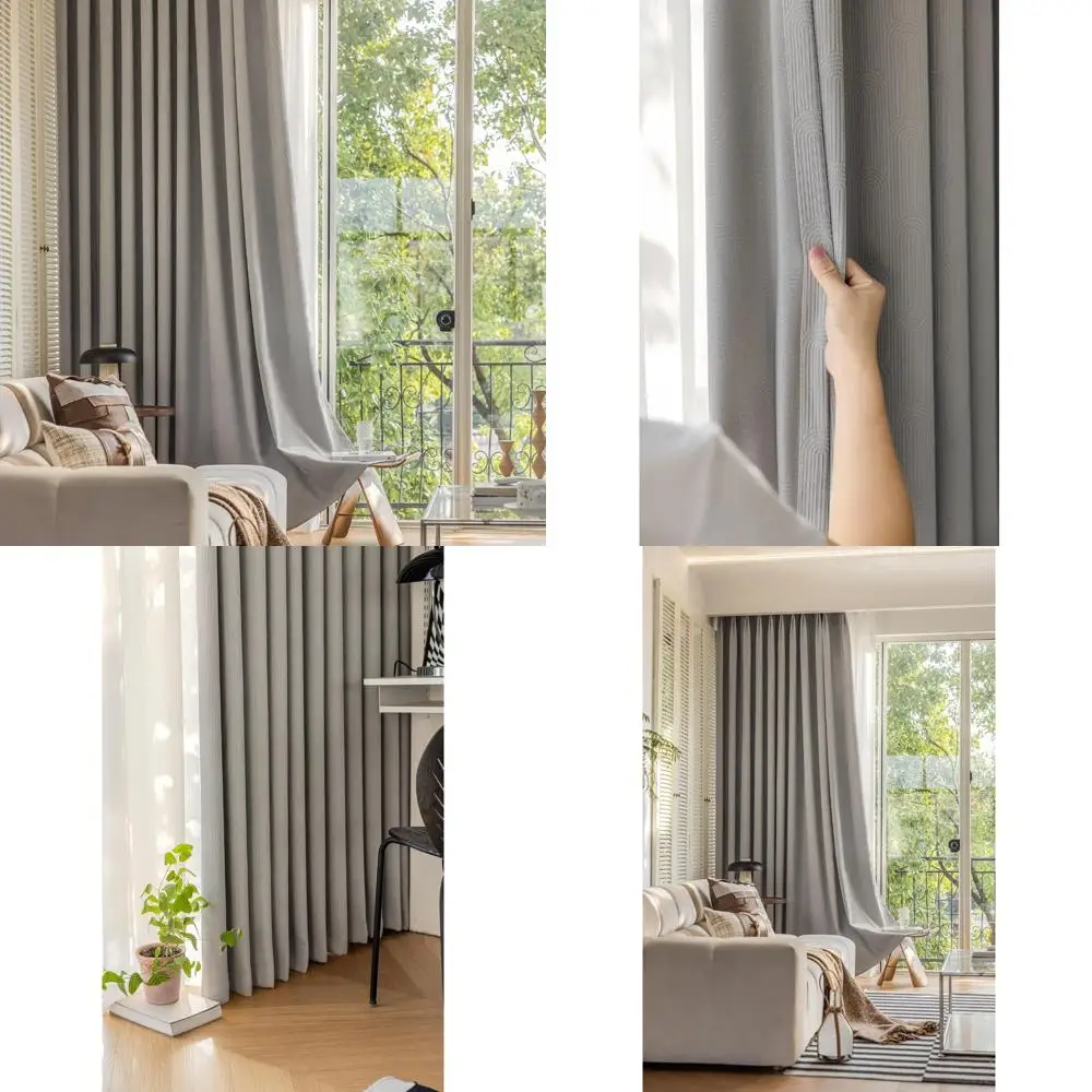 Light Gray Jacquard Solid Color Grommet Curtains, Blackout Drapes, 2 Panel, 52 x 54 Inches, Bedroom Window Treatments