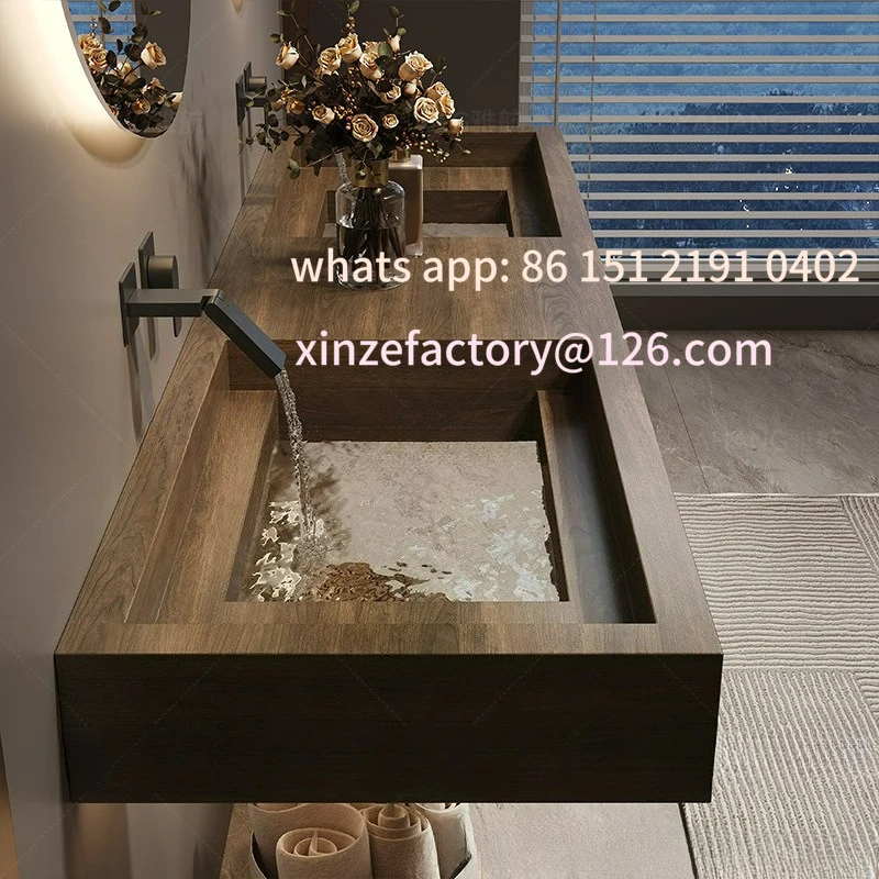 

Customizable slate transparent glass bottom light luxury high-end bathroom washbasin hotel washstand