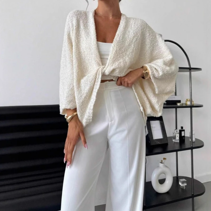 

2025 New Product Cross Design Deep V-Neck Casual Loose Elegant Simple Sweater