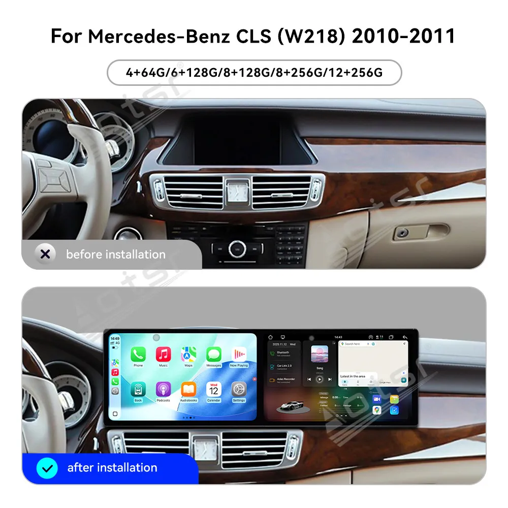 

CarPlay двойной 9,1 дюйма Android 15 для Mercedes Benz CLS W218 2010-2011, автомобильный радиоприемник, автомобильный GPS-навигатор, экран, мультимедийный плеер