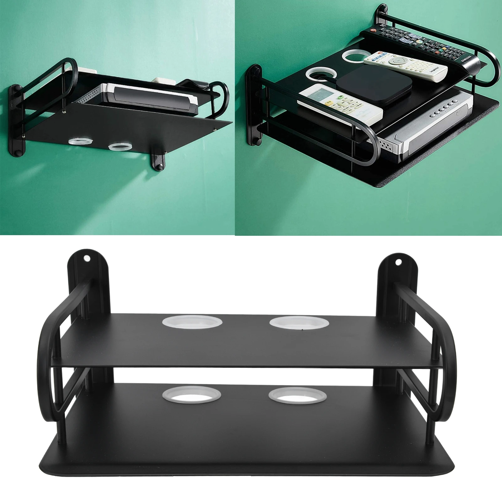 Cable Box Shelf Double Layer Floating Wall Shelf TV Box Shelf Wall Mounted Router DVD Cable Box Shelf for Household TV Box Shelf