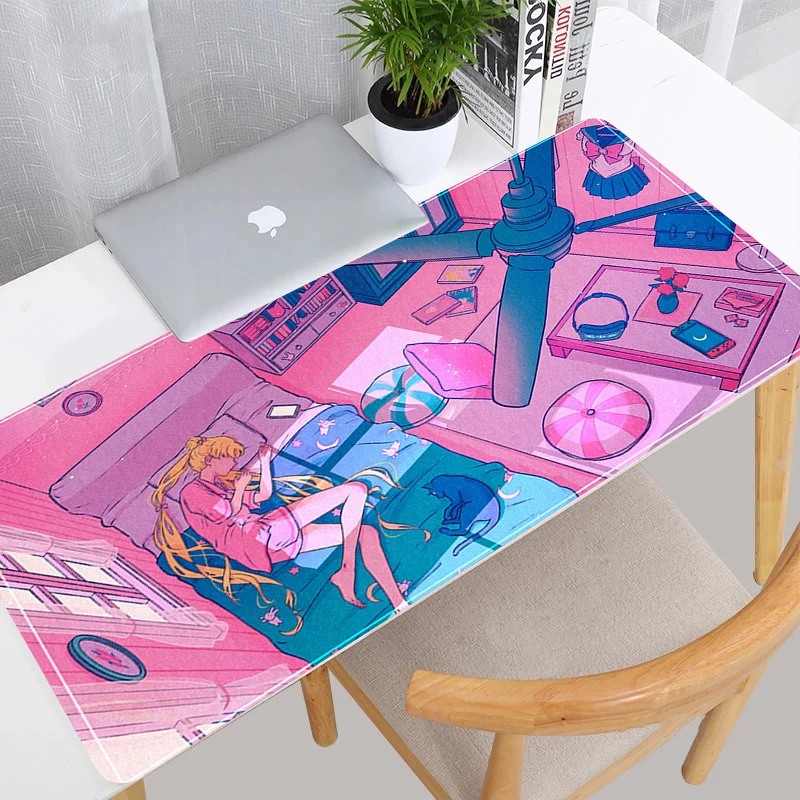 Czarna podkładka pod mysz Kawaii 900x400 PC Anime Girl Gamer Keyboard Mousepad Laptop Gaming Accessories Desk Mat S-Sailor Moon XXL Carpet