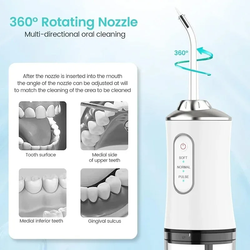 Professional Flossing Cordless Travel White 360 Rotating Nozzle 1200mah Waterproof Teeth Kid Oral Irrigator Water Dental Flosser