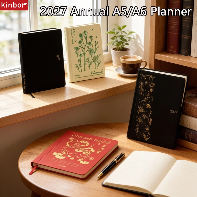 Agenda Kinbor 2027, eleganti pagine interne A5/A6 su carta Tomoe River da 52 g, agenda annuale con una pagina per giorno per il registro quotidiano de