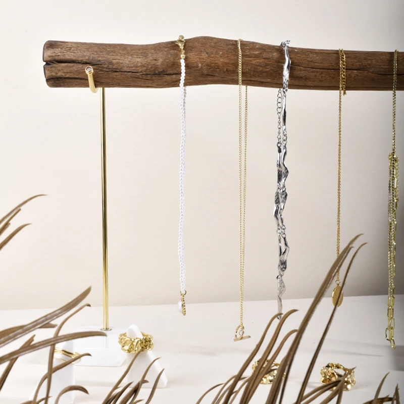 Necklace Display Pendant Display Organizer Jewelry Display Storage Rack Bracket Window Display Natural Wood And Marble Base