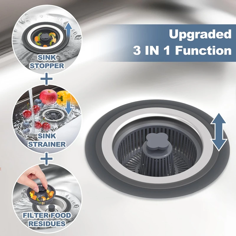 EYFL-2 Confezione aggiornata 3 in 1 per il combo del tappo del filtro di scarico del lavello della cucina, filtro del lavello del filtro del cestello in acciaio inossidabile