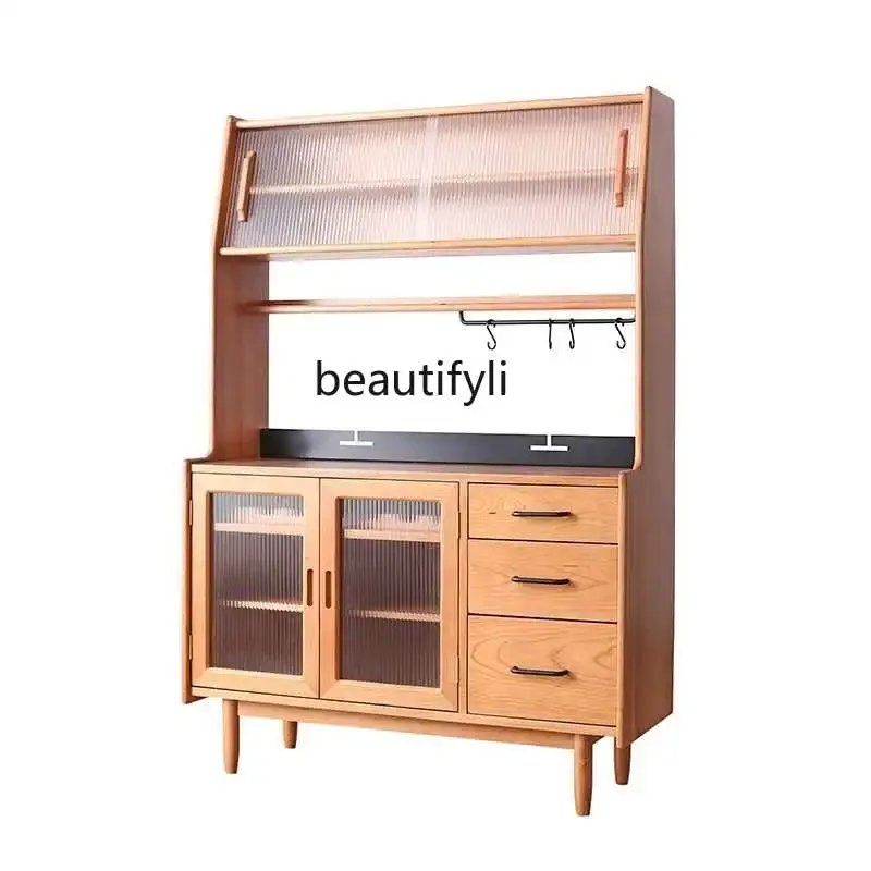 

S Light Luxury Solid Wood Dining Side Locker Hallway Wine Cabinet against the Wall Integrated Multifunctional Tea High Cabinet