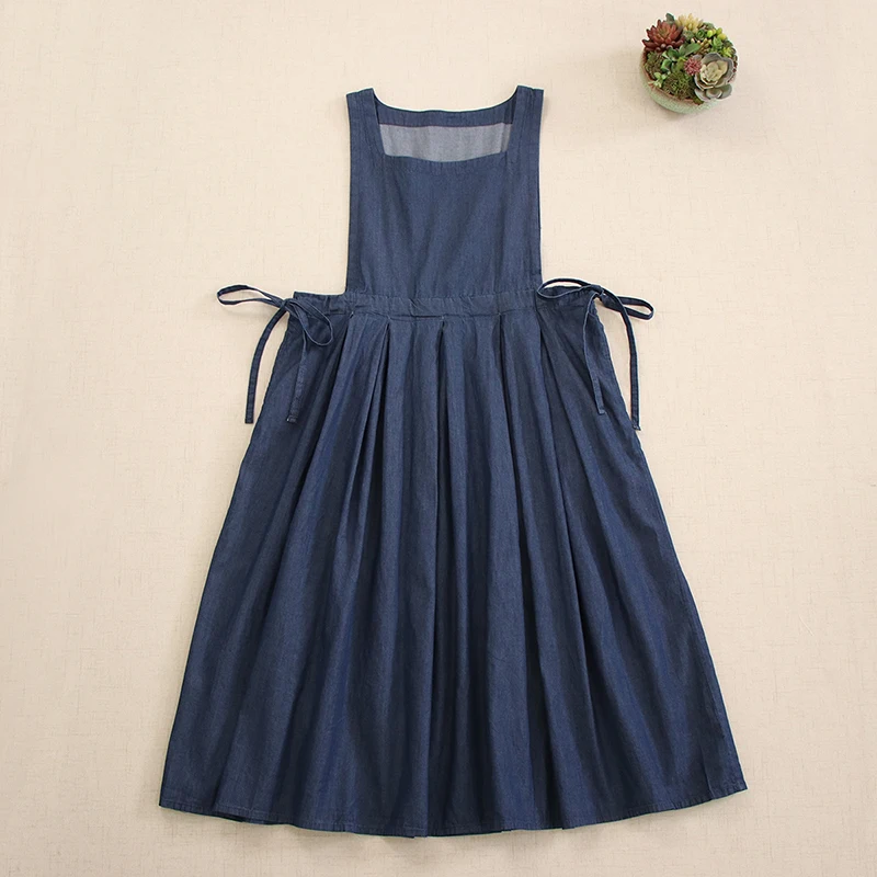 Japanse Vintage Mori Meisje Dubbele Zijriem Taille Riem Denim Vest Jurk Vrouwen Lente Zomer Mouwloze Casual Losse Tank Jurk