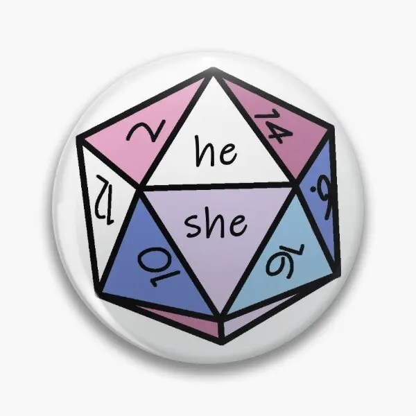 Pronoun Check Bigender Pride D20 He She  Soft Button Pin Cute Gift Collar Cartoon Fashion Badge Decor Lapel Pin Jewelry Funny