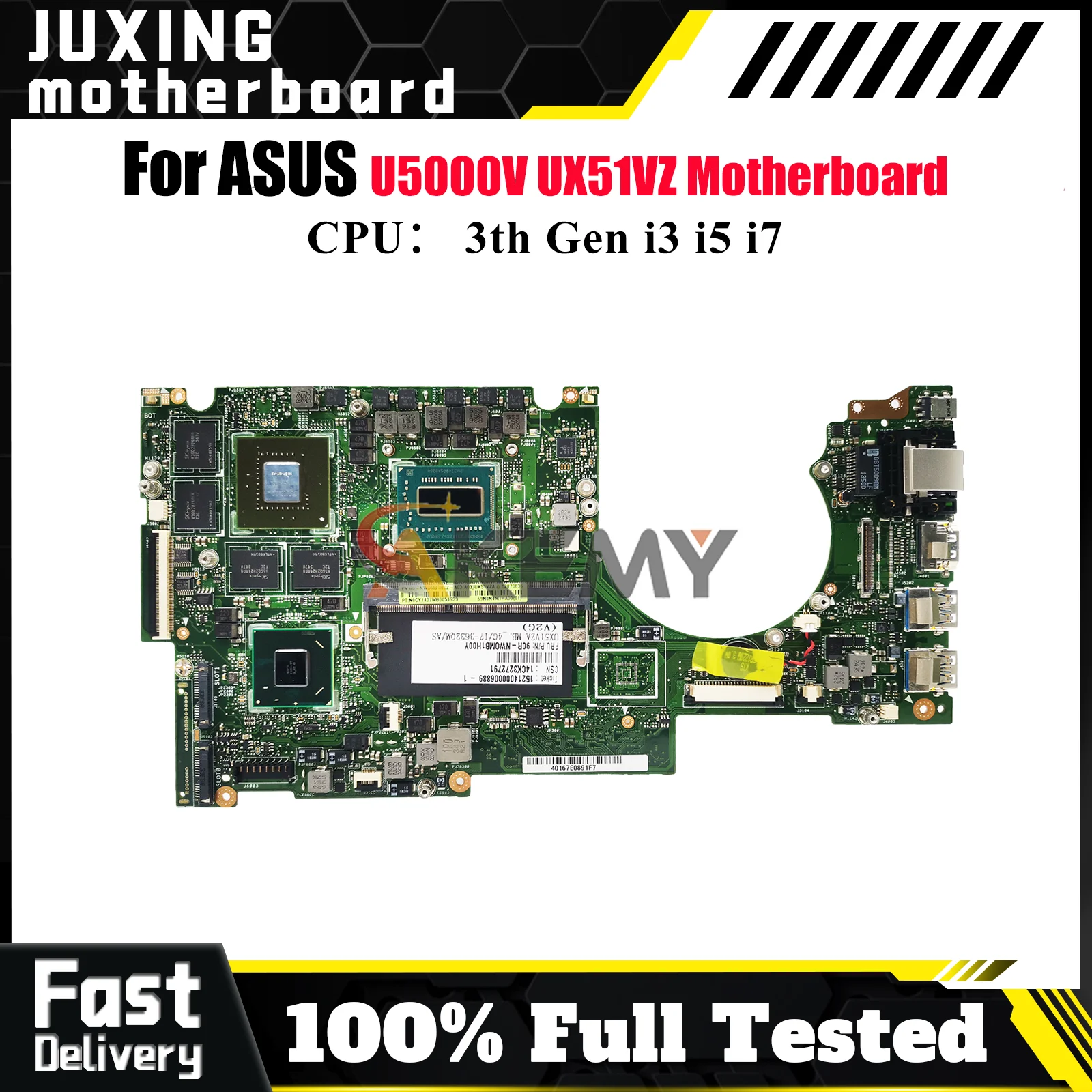 

UX51VZ Laptop Motherboard For ASUS ZenBook UX51VZ U5000V UX51V Notebook Mainboard With i3 i5 i7 CPU 100% tests OK fast shipping