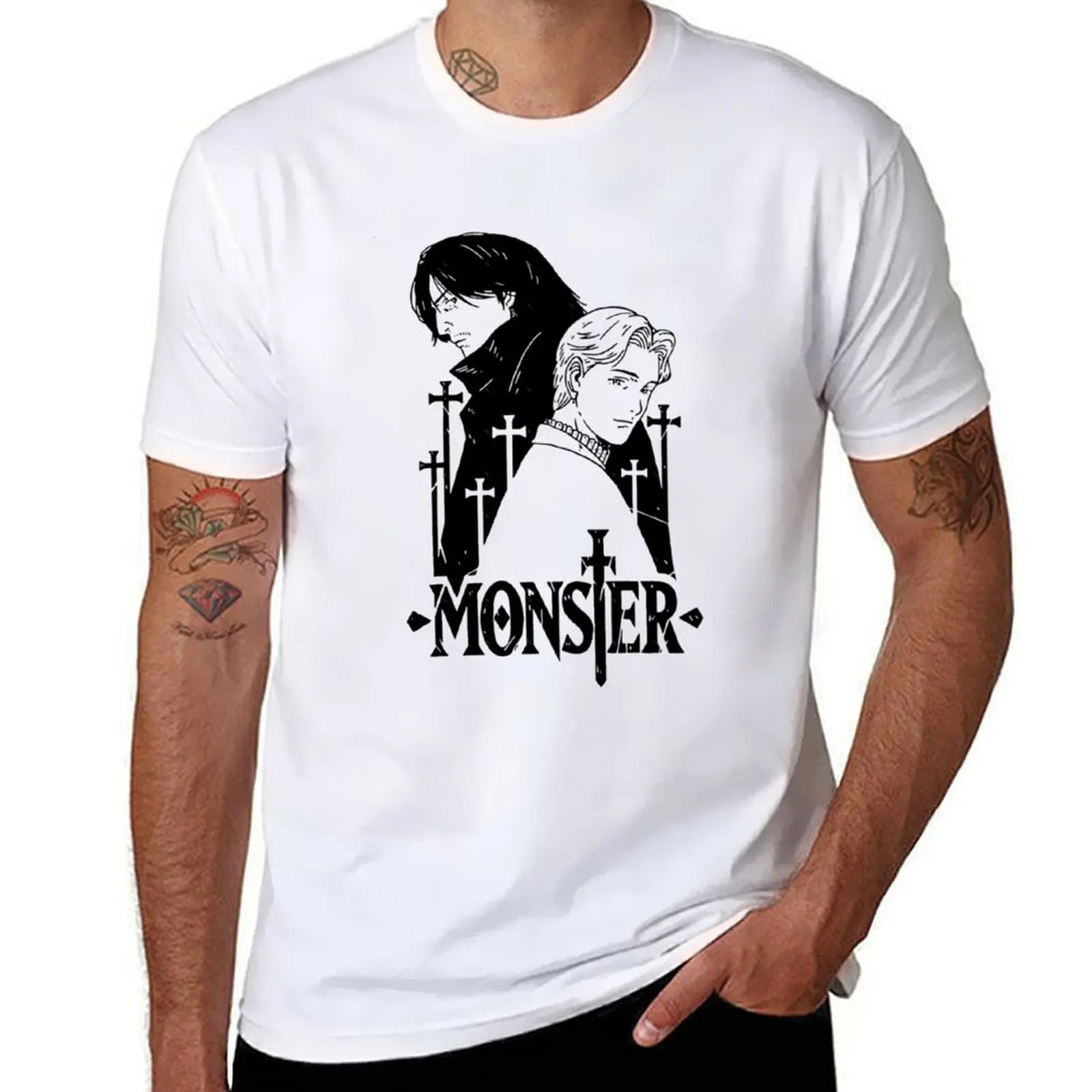 Monstre Johan Liebert & Kenzo Tenma T-Shirt boys whites street wear customs blue archive men clothings