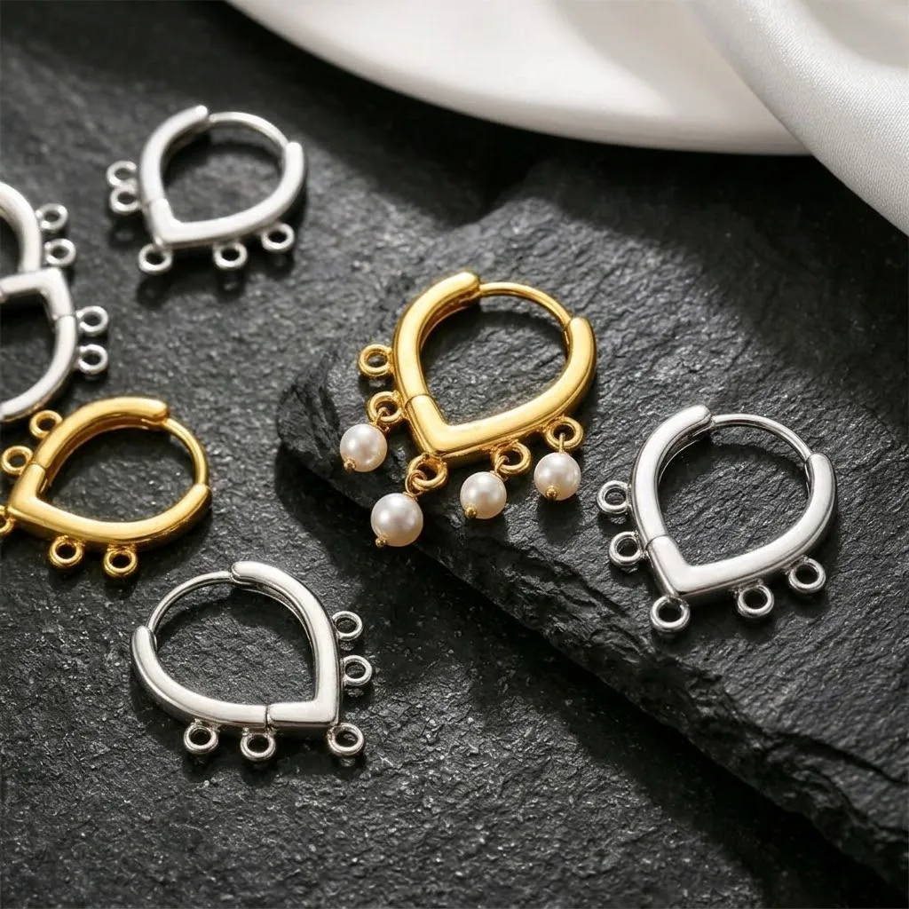 2/4/6 piezas de cierres de aro franceses chapados en oro de 18K con 5 anillos de base para hacer pendientes DIY, accesorios para joyería y manualidades.