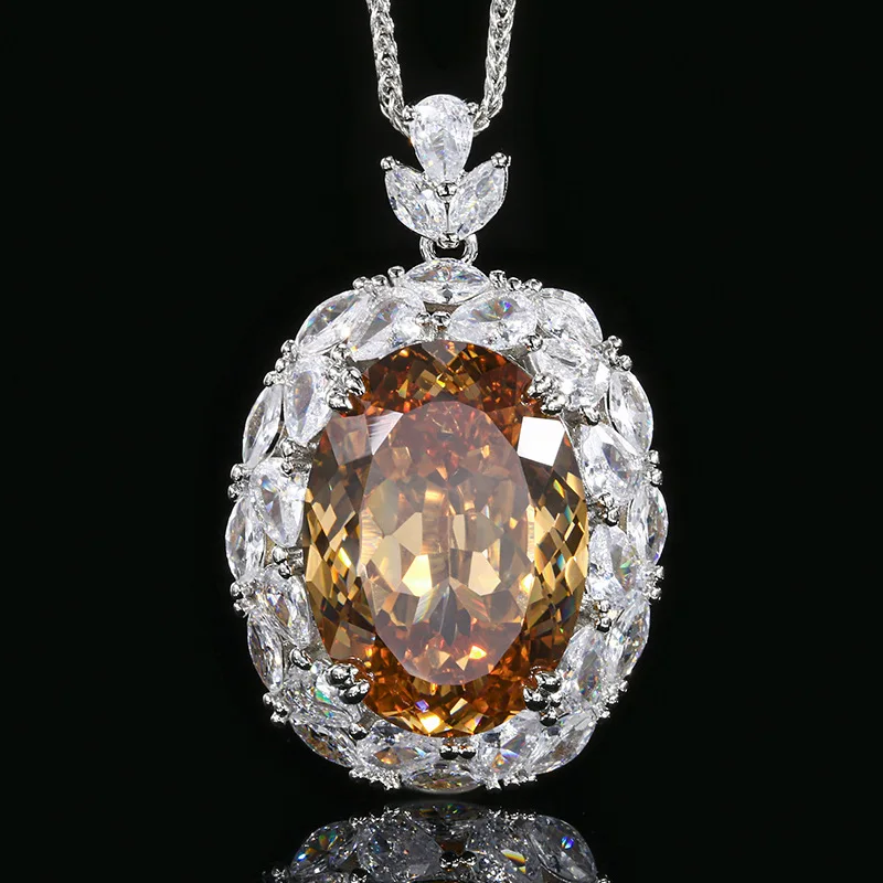 Jewelry Gold-Plated Purple Diamond Pendant Necklace Large Oval Shape 18*25