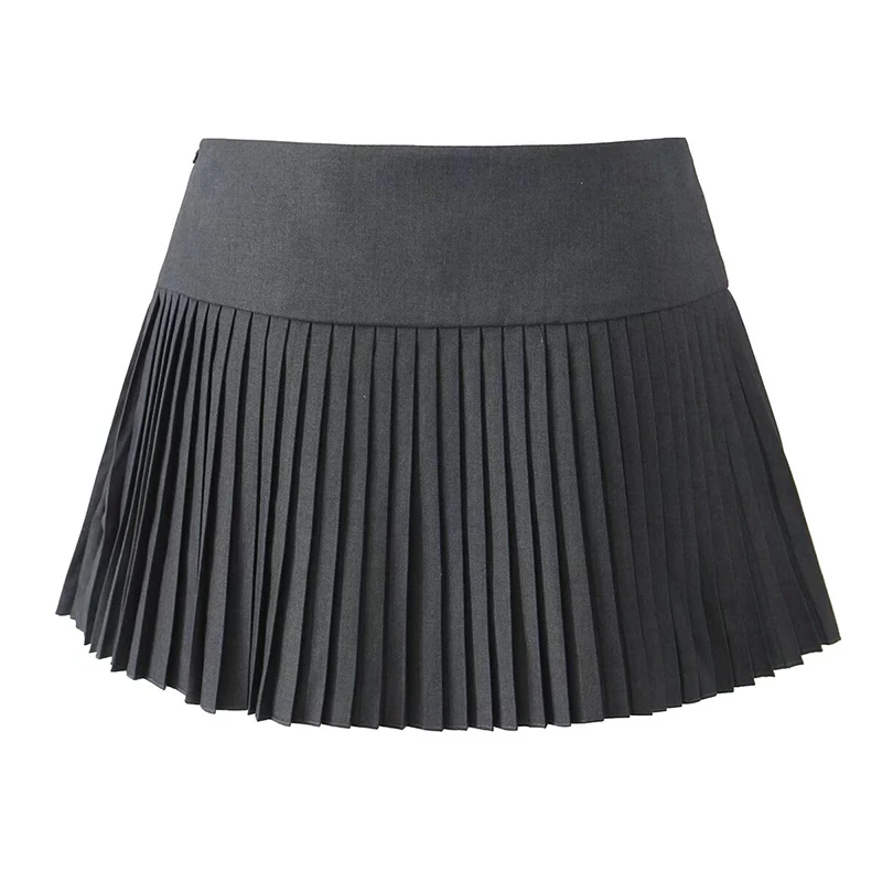 YENKYE Preppy Style Pleated Mini Skirt For Women Sexy Low Waist Bow Summer Skirts Black Gray