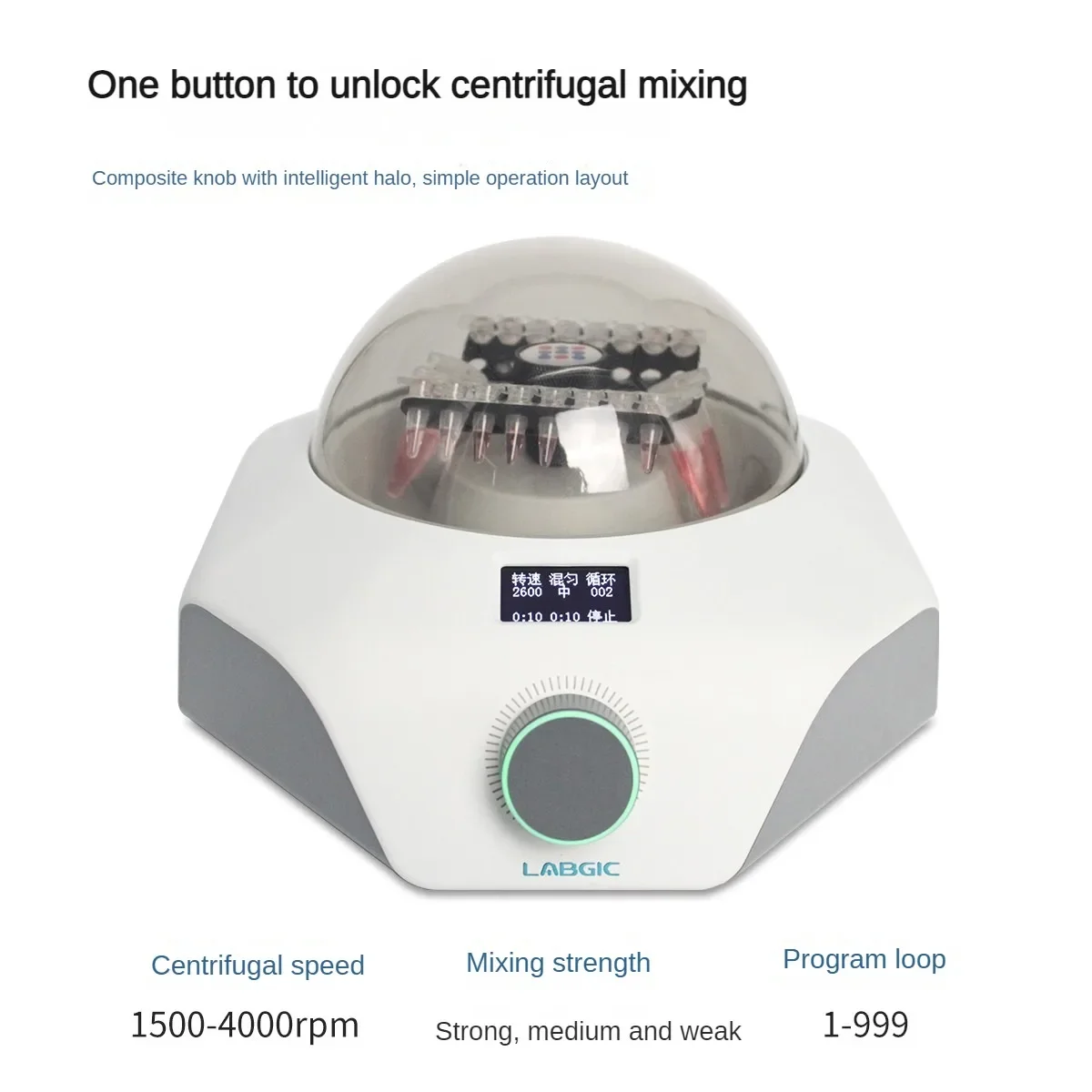 

LABGIC Lab Centrifuge Mini Mixing Centrifuge for 1.5/2ml Tubes 8 Tube Carriers Open Cap Protection 1500-4000rpm Centrifuge