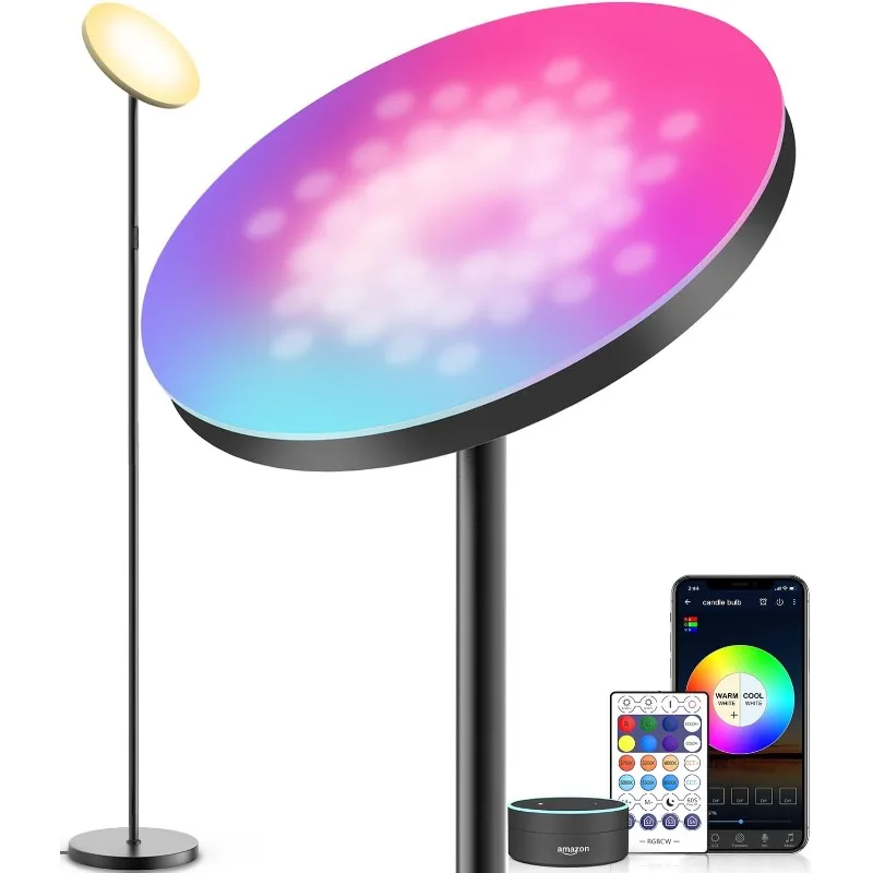 Smart RGB LED Floor Lamp Works with Alexa Google Home, WiFi Remote ModernTall Standing Light, Super Bright 2000LM Color Changing