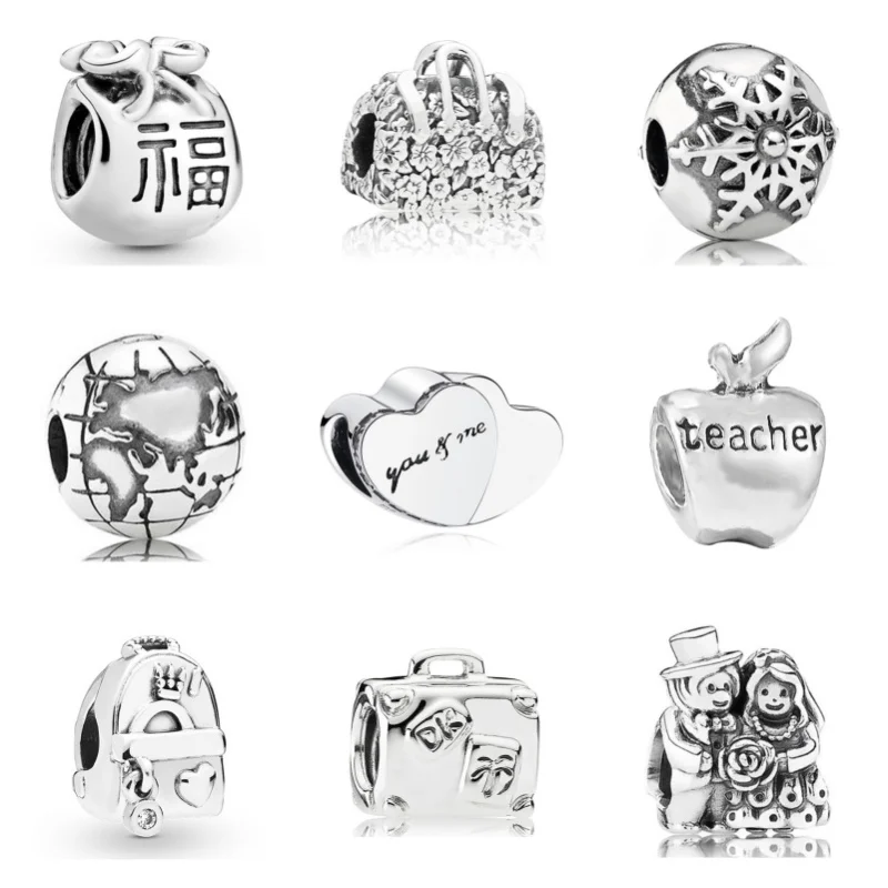 2024 Hot 925 Silver Plated Round Shape Beads Pendant For Pandora Charms Bracelet Necklace Keychain DIY Women Jewelry Gifts