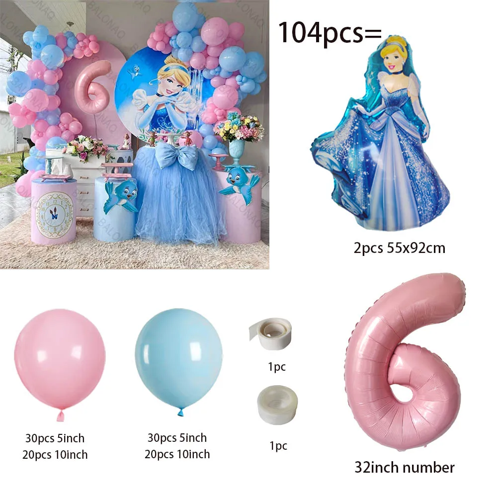 104pcs/Set Disney Princess Cinderella Balloon Garland Arch Kit Blue Pink Balloons Birthday Baby Shower Wedding Party Decoration