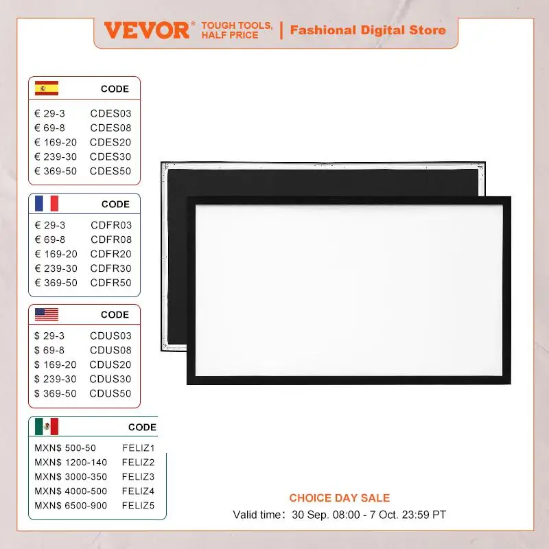 VEVOR Projektionswand 92 100 110 120 130 135 155 in Aluminium Fester Rahmen 16:9 4K HD Heimkino Theater Wandmontierbare Displays