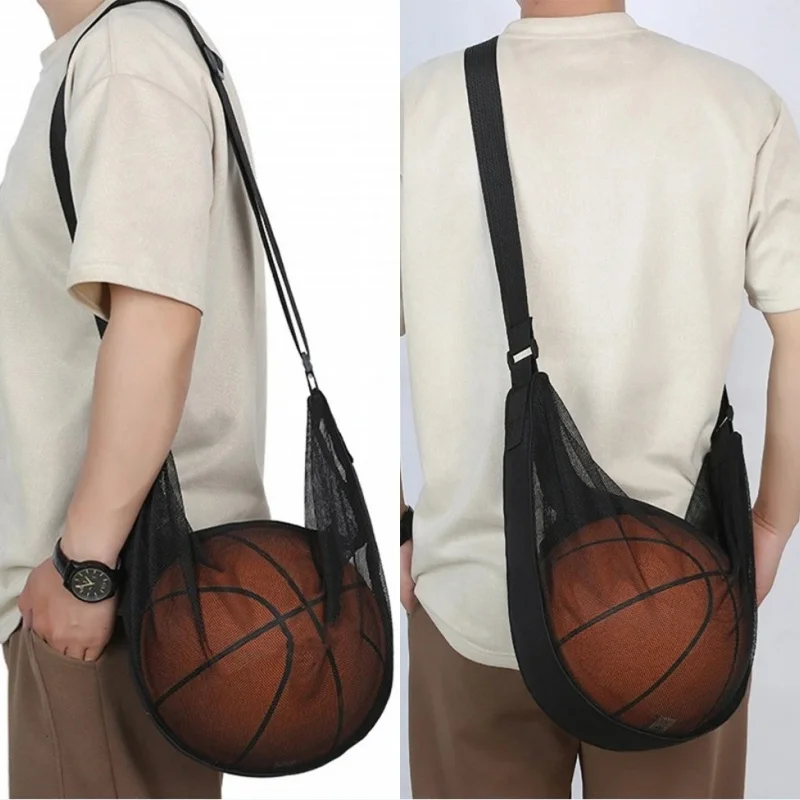 Sac à bandoulière en maille avec poche à fermeture éclair Portable, sacs de rangement, filet de sport, sac à dos de basket-ball, Football, volley-ball, sac de Match