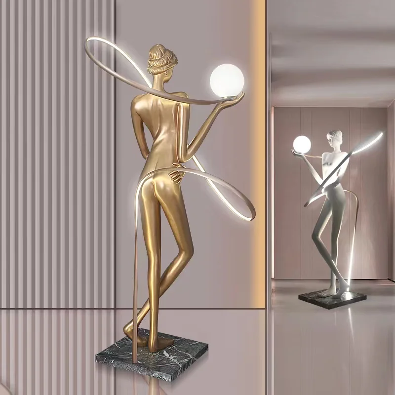 Postmodern artistic floor exercise streamer goddess sculpture floor lamp bar restaurant sports venue decoration