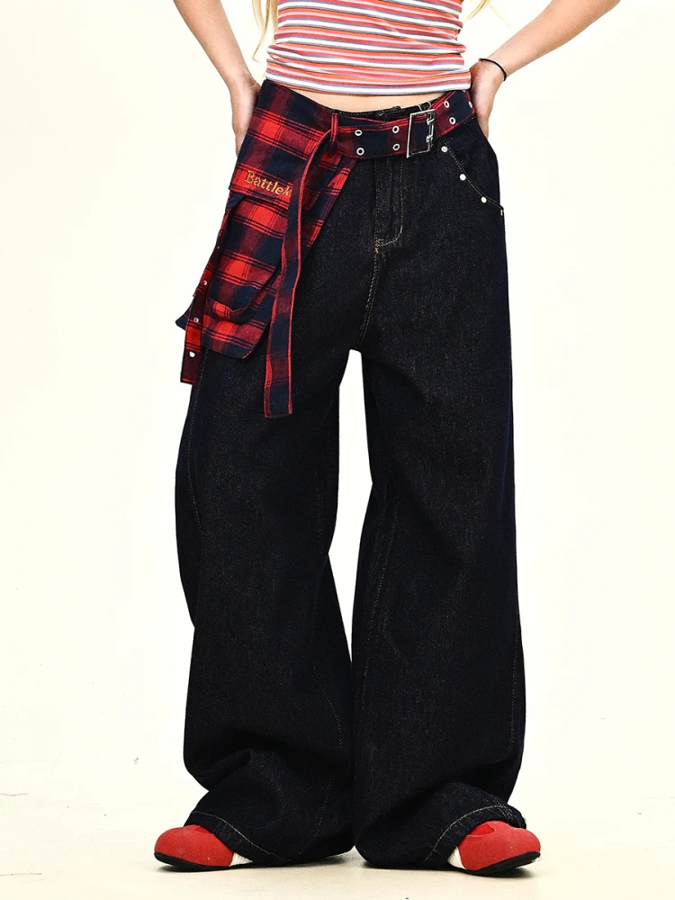 Amerikanische Retro-Jeans mit weitem Bein für Damen, Sommer, neues Sle-Messer, blauer Jeansrock, hängender Vorhang, Taillenreißverschluss