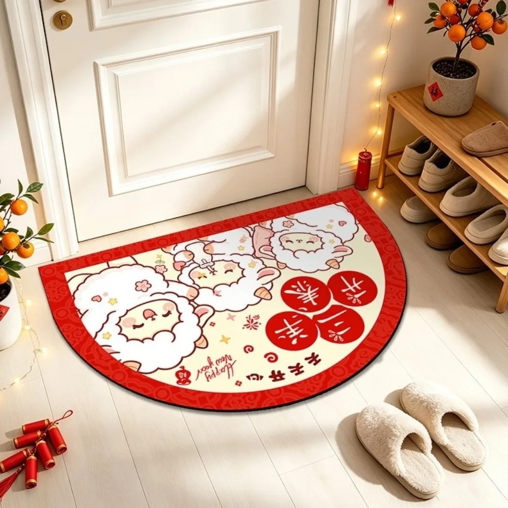 Anti Slip Chinese Zodiac Goat Floor Mat Cartoon Sheep Print Quick-Dry 2D Flat Sheep Foot Pad Lucky Blessing Words